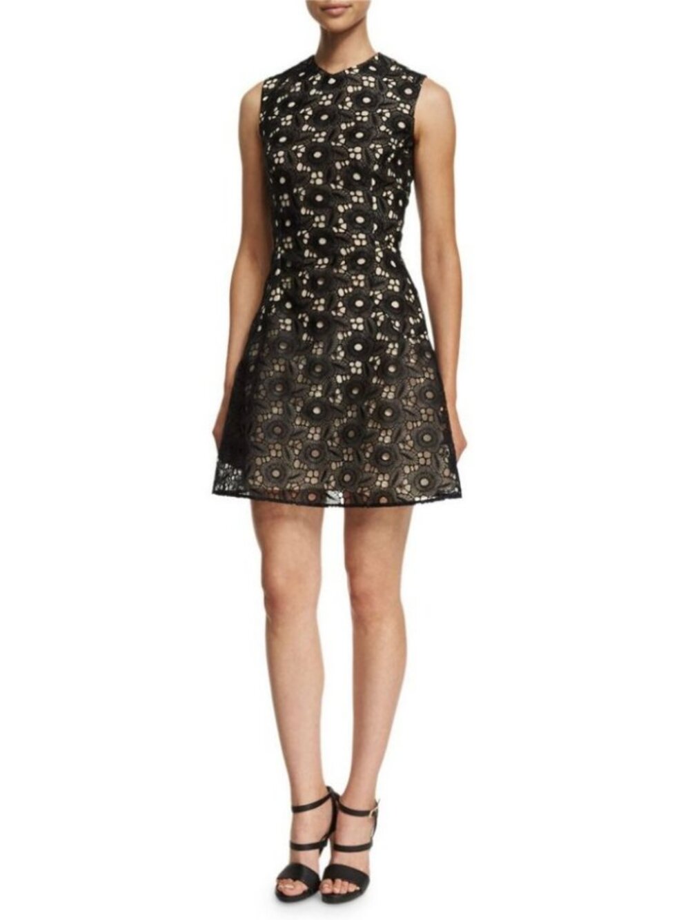 Victoria Beckham Sleeveless High-Neck Floral-Lace Dress Black / Size 4